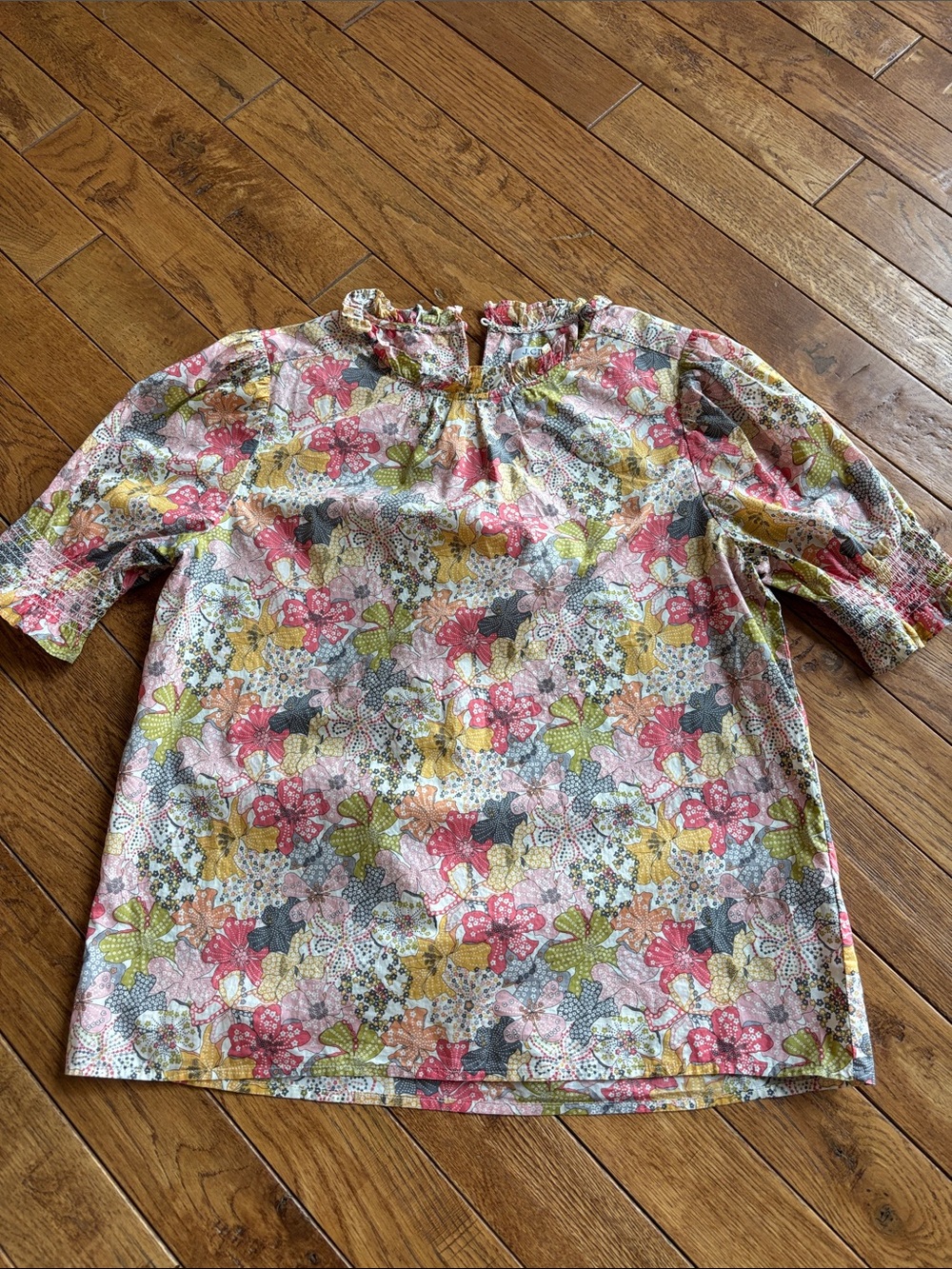 Smocked puff-sleeve top in Liberty Mauvey floral, S
